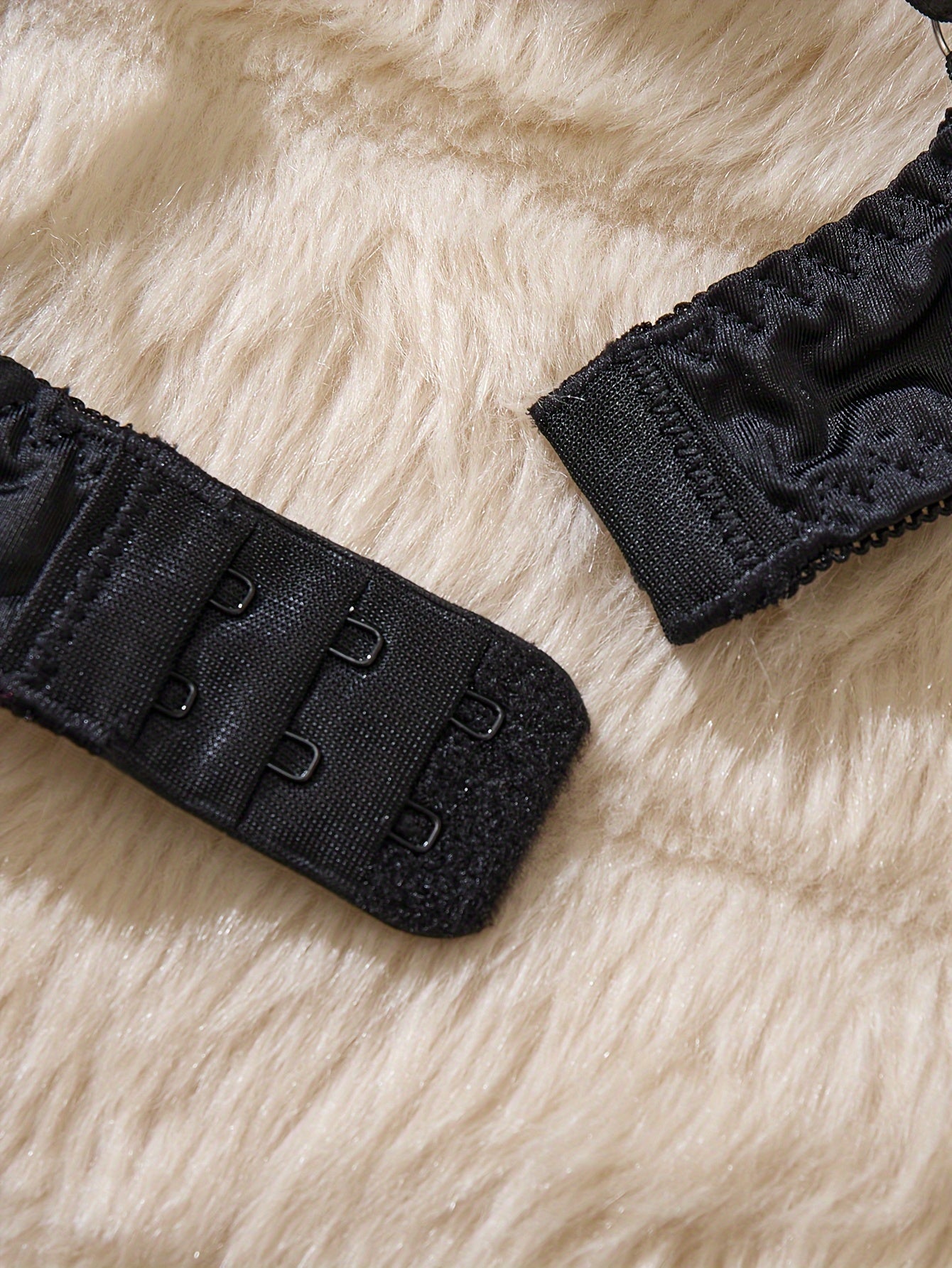 Women's Black Flower Embroidery Lingerie Set with Push-Up Bra and Low-Waist Panties