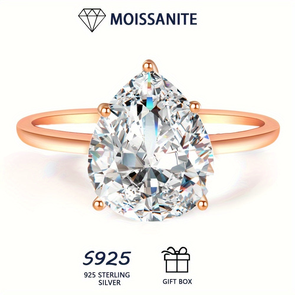 Hypoallergenic Moissanite Engagement Ring Sterling Silver Pear-Shaped 3ct 2ct 1ct