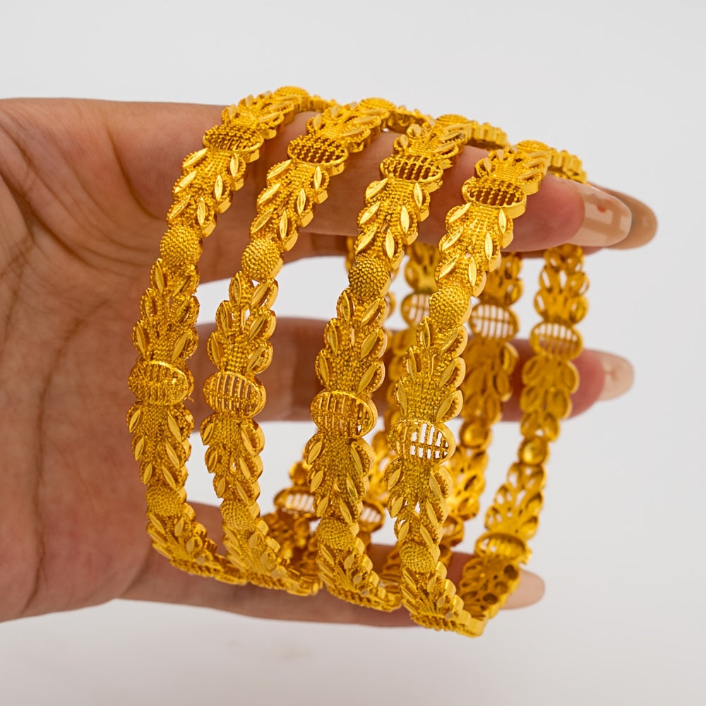 4 ta go'zal oltin rangli bilaguzuklar to'plami ayollar uchun - har kuni kiyish va maxsus tadbirlar uchun ideal, zamonaviy moda aksessuarlar