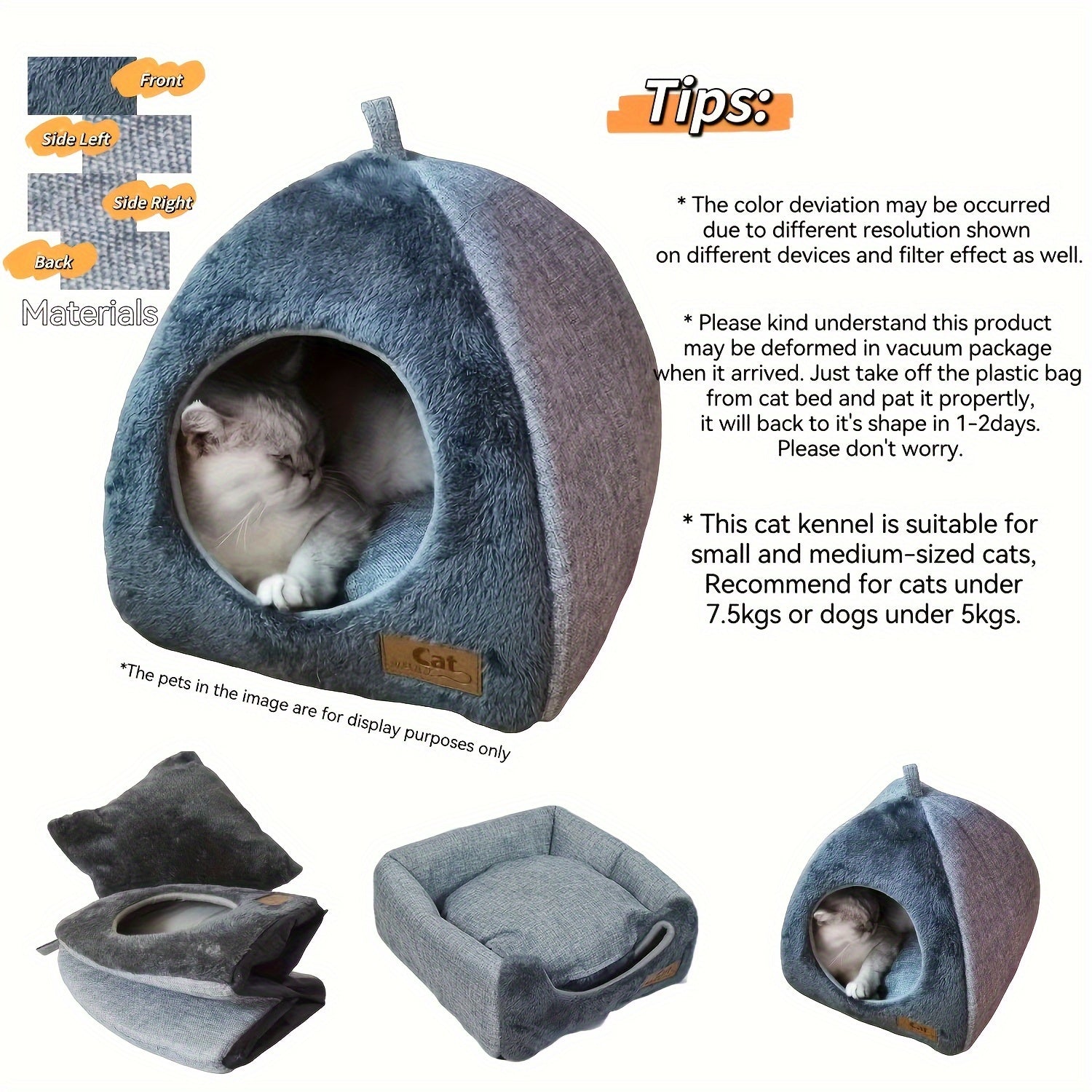 Foldable Cat Bed with Plush Cushion Soft Cozy Cave Nest for Small Cats