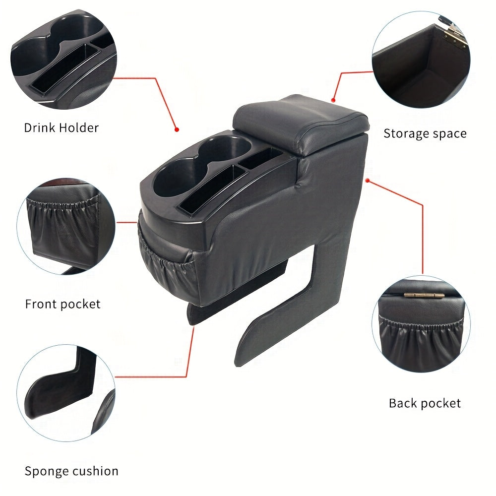 Universal Car Cup Holder Organizer with Storage Box and Soft Cushion
