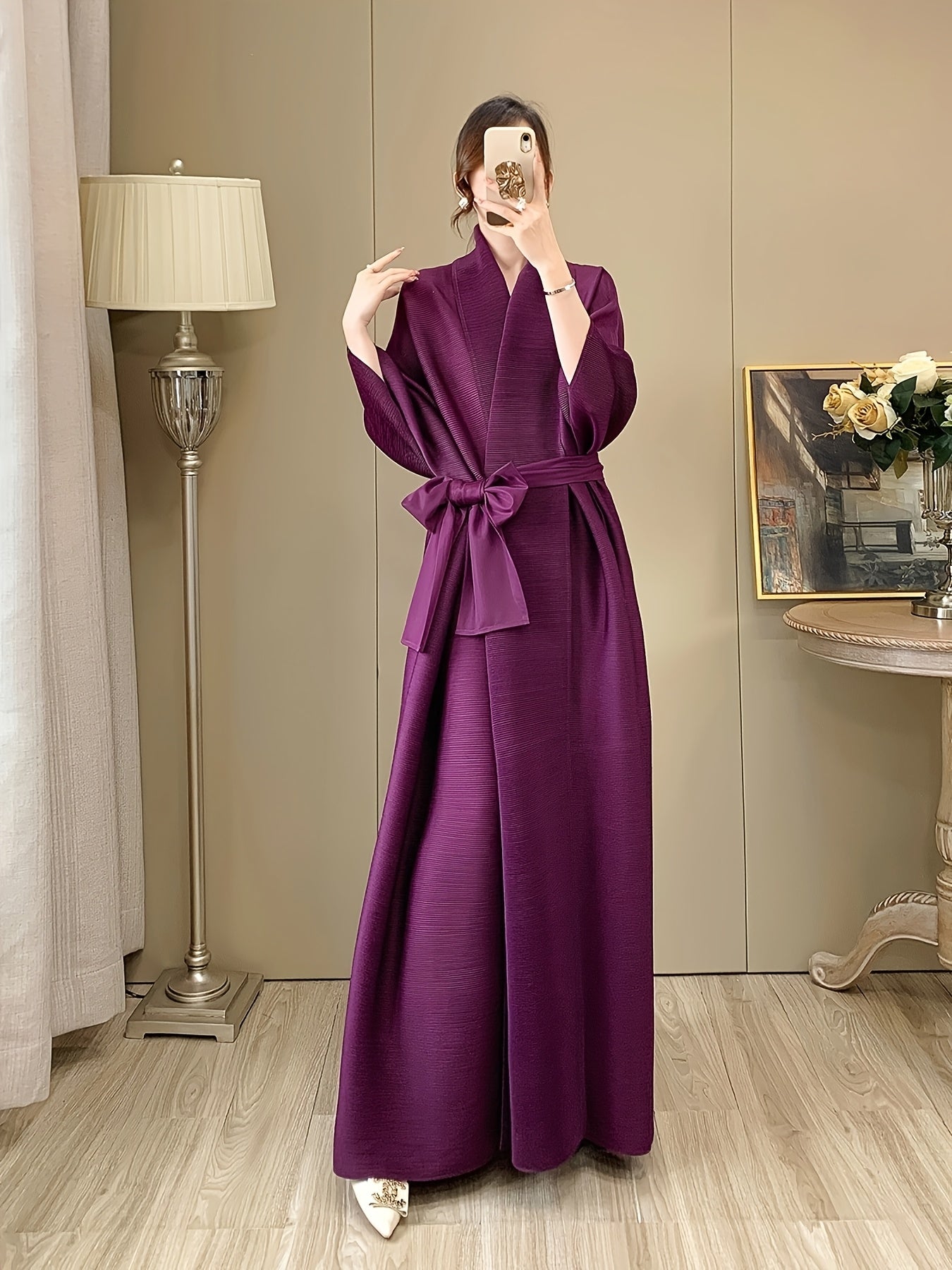 Women's Long Robe Polyester Loose Fit Casual Fall-Winter Solid Color