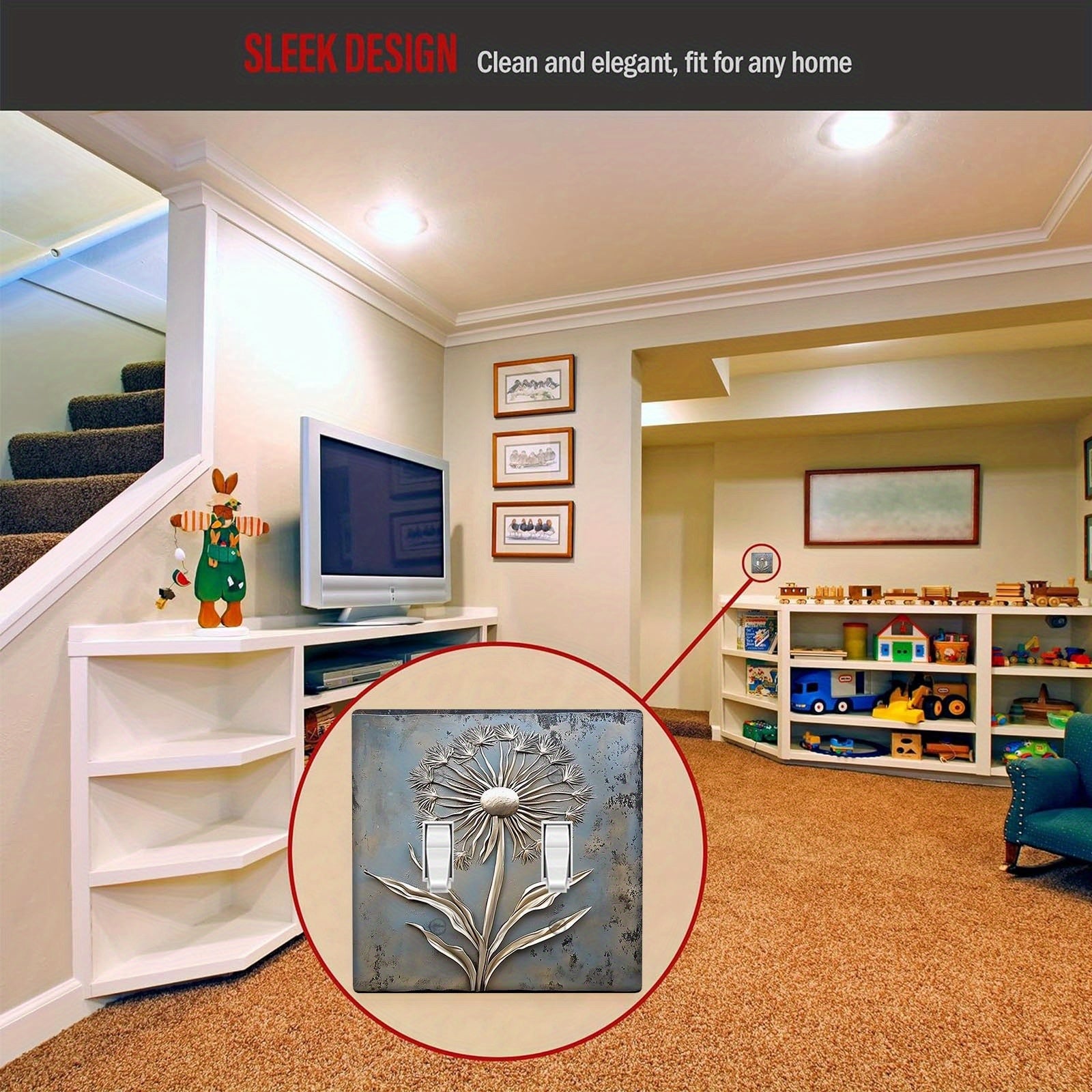 White Dandelion Light Switch Cover Decorative for Bathroom Bedroom Easy to Install