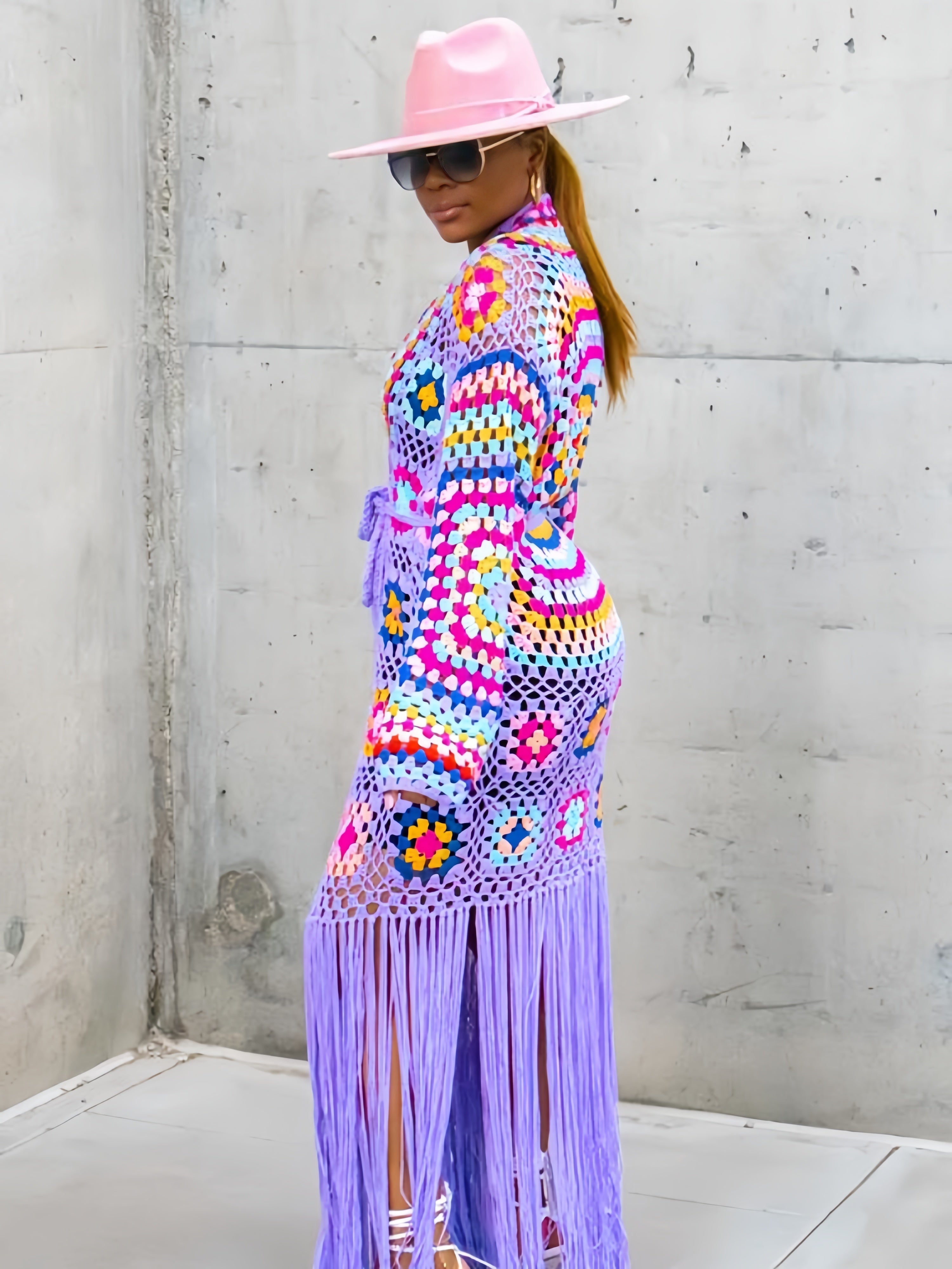 Women's Long Sleeve Tassel Cardigan Coat for Swimsuit Cover-Up