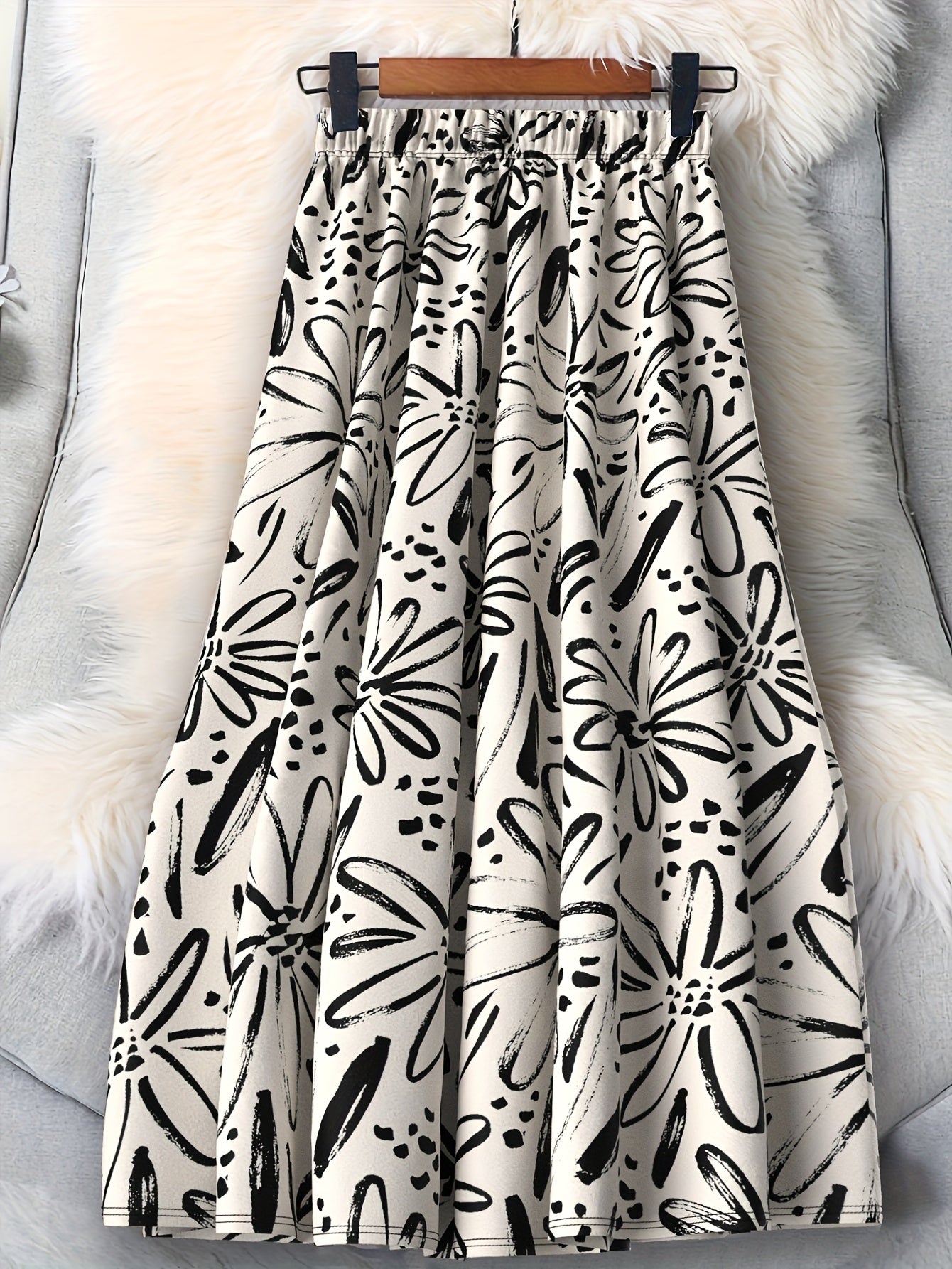 Plus Size Women's Mid-Length Skirt Elastic Waist Floral Print Summer Fashion