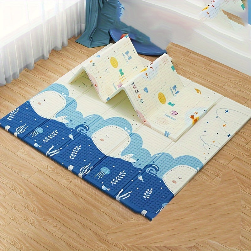 Baby Play Mat Double-Sided Waterproof Foam with Cartoon Patterns and Storage Bag