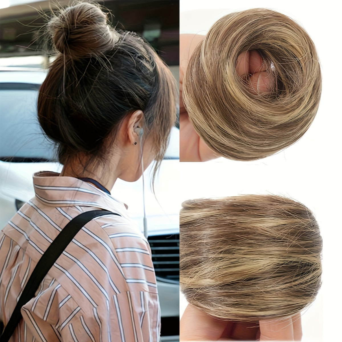 Women Synthetic Hair Bun Ponytail Extension 3-Inch Elastic Donut for Casual and Party Wear