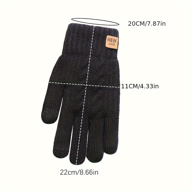Double Layer Knitted Gloves with Velvet Lining Warm Touch Screen Short Winter Gloves Solid Color Elastic