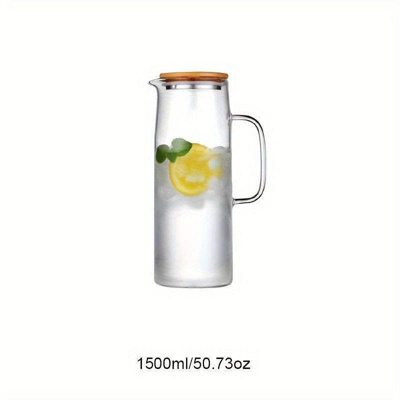 Leak-Proof Glass Pitcher with Bamboo Lid for Iced Tea Juice Water 64oz