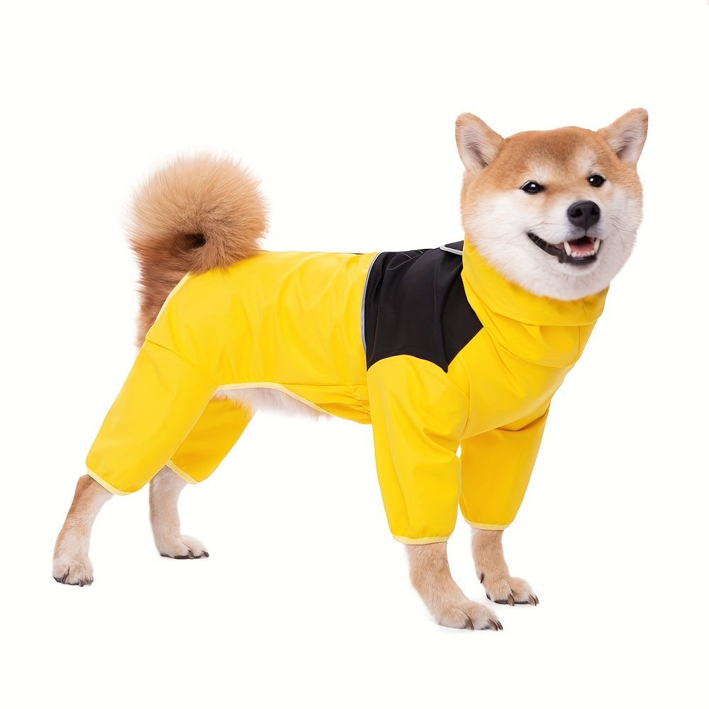 Medium to Large Dog Raincoat Bright Yellow Waterproof Polyester with Zipper Closure