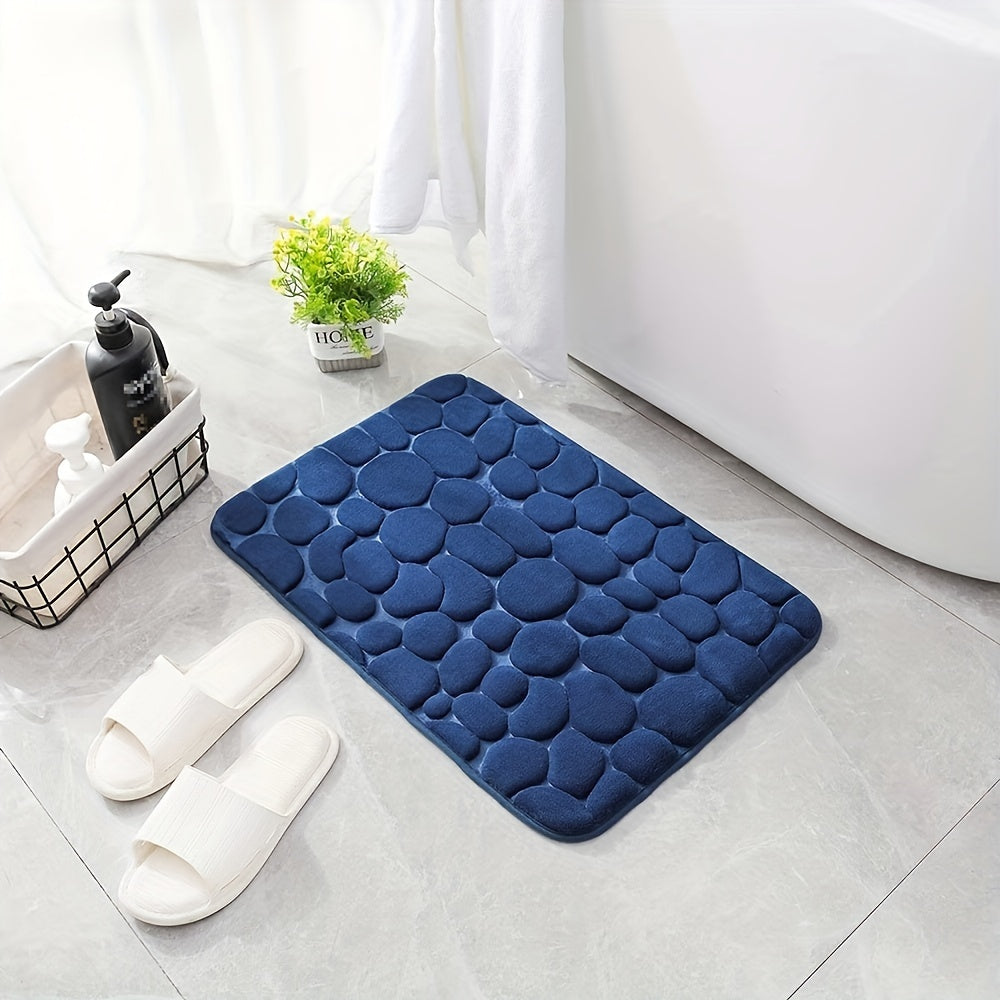 Alfombra de baño de espuma viscoelástica antideslizante, absorbente, suave, con relieve de piedra de río, lavable a máquina
