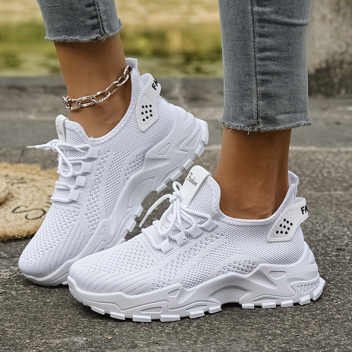 Women’s Light Blue and White Knit Sneakers - Breathable Mesh, Cushioned EVA, Slip-On Low-Top
