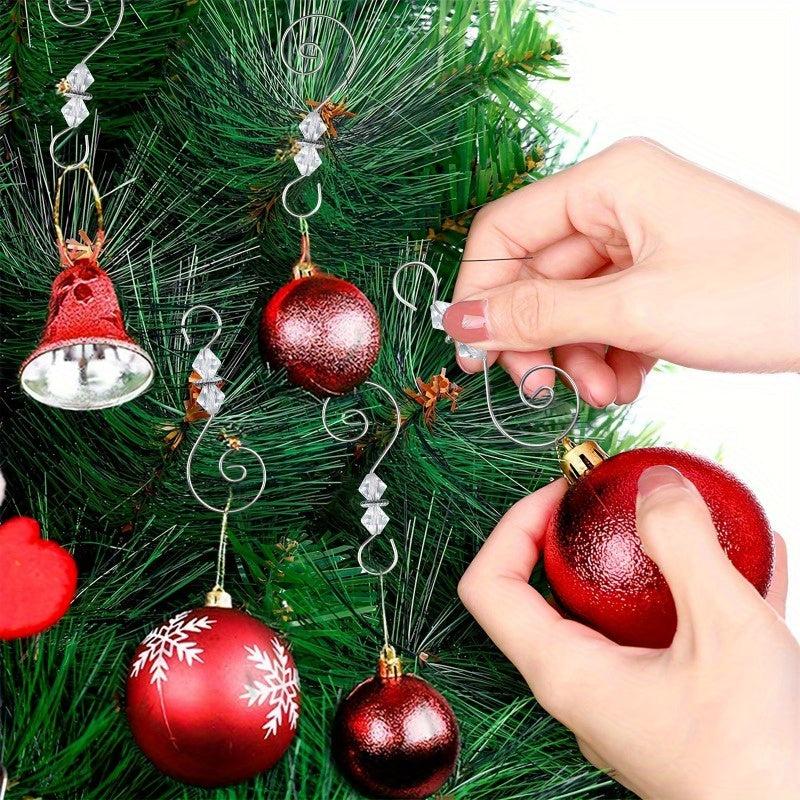 30 ta kumush S-shaklidagi ornament qopqog'i, kristall marjonlar bilan bezatilgan - Rojdestvo daraxti, stocklar va dekorativ buyumlar uchun ko'p maqsadli metall osgichlar