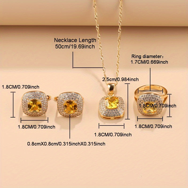 Women’s Jewelry Set with Square Earrings Rings Necklace Bracelets for Weddings and Parties