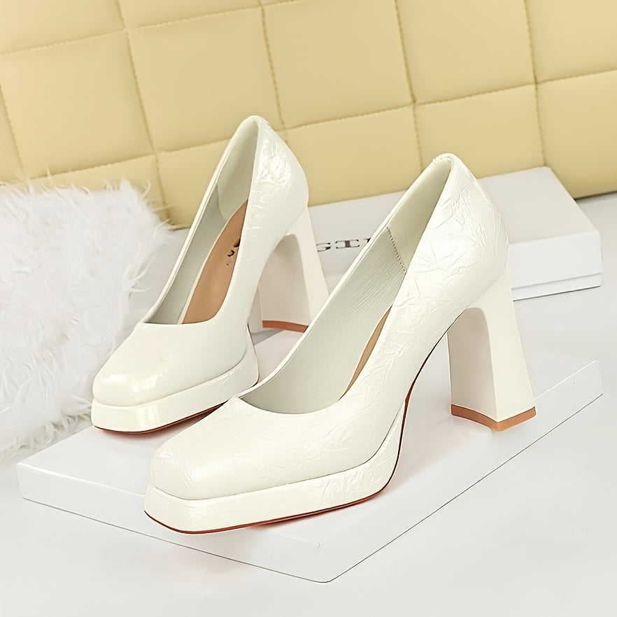 Women Square Toe Pumps Solid Color High Heel Dress Shoes