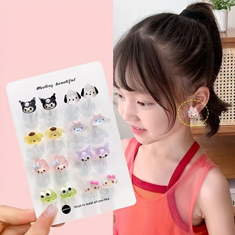 Cartoon Resin Earrings Set for Girls and Women 6 Pairs Stylish Feather-Free Jewelry