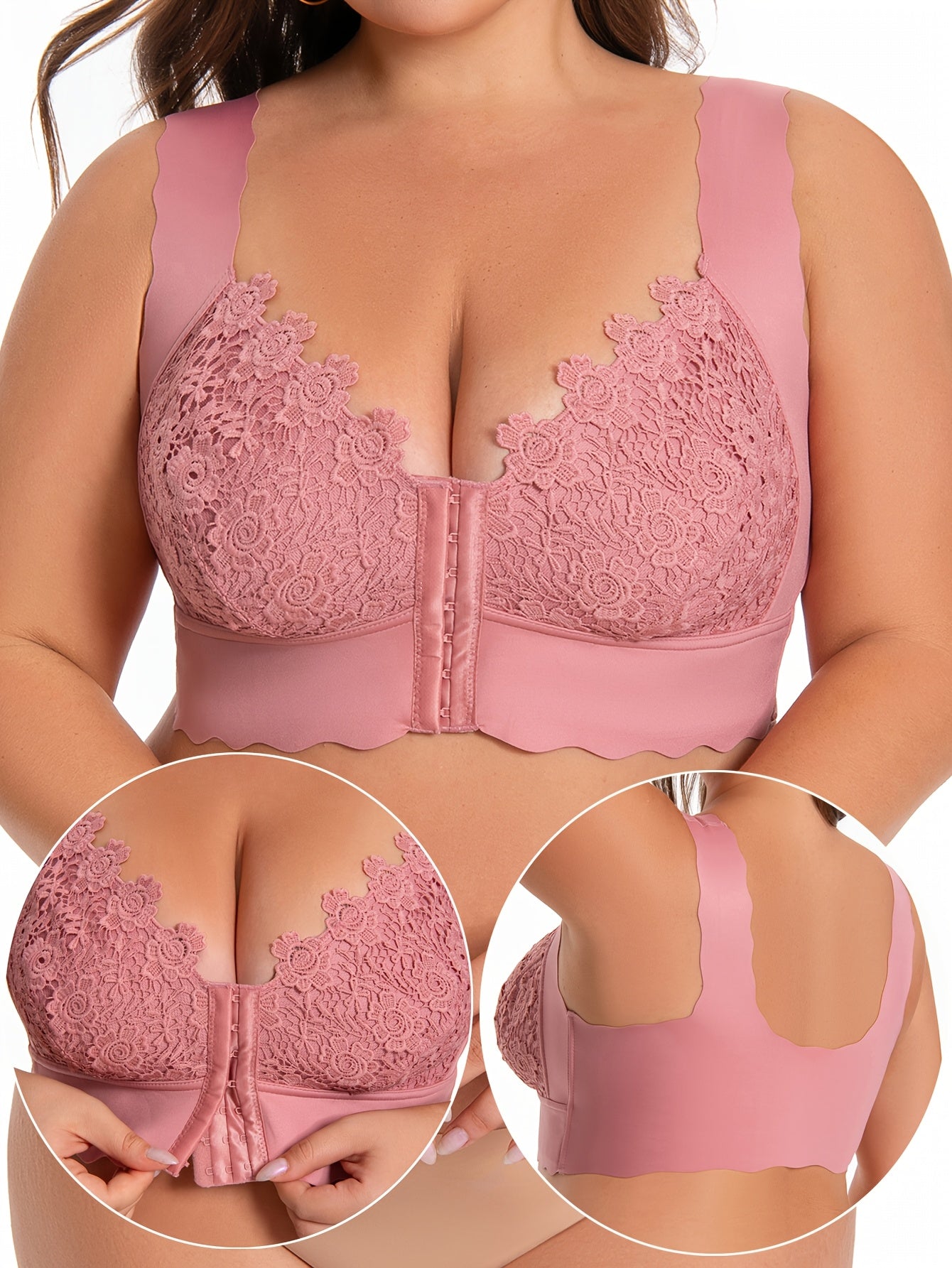 Plus o'lcham ayollar uchun shikastlanmagan simsiz push-up bra suyuqlikka chidamli gul bilan