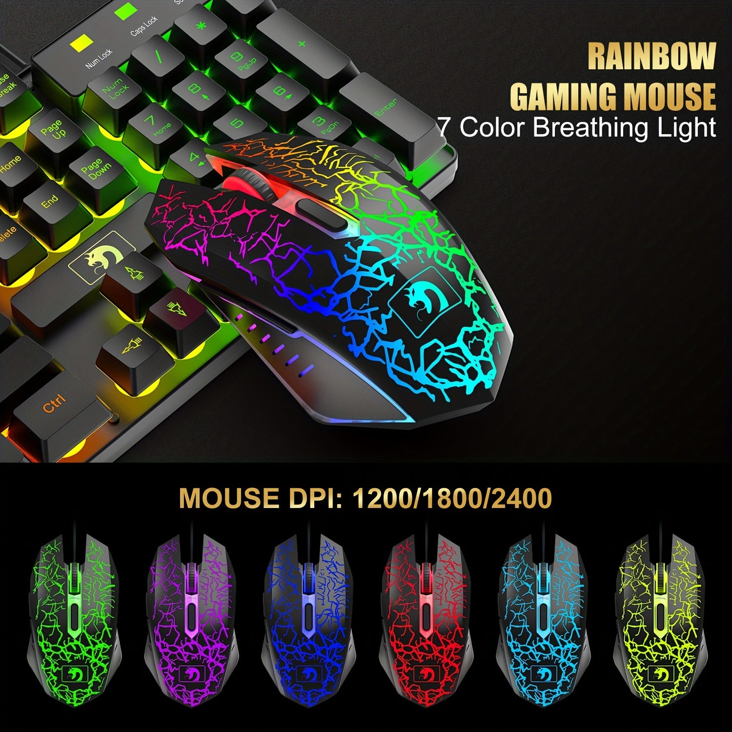 Wired Gaming Keyboard and Mouse Set with Rainbow LED Backlit Headset and Mouse Pad for PC, Mac, PS4, Xbox
