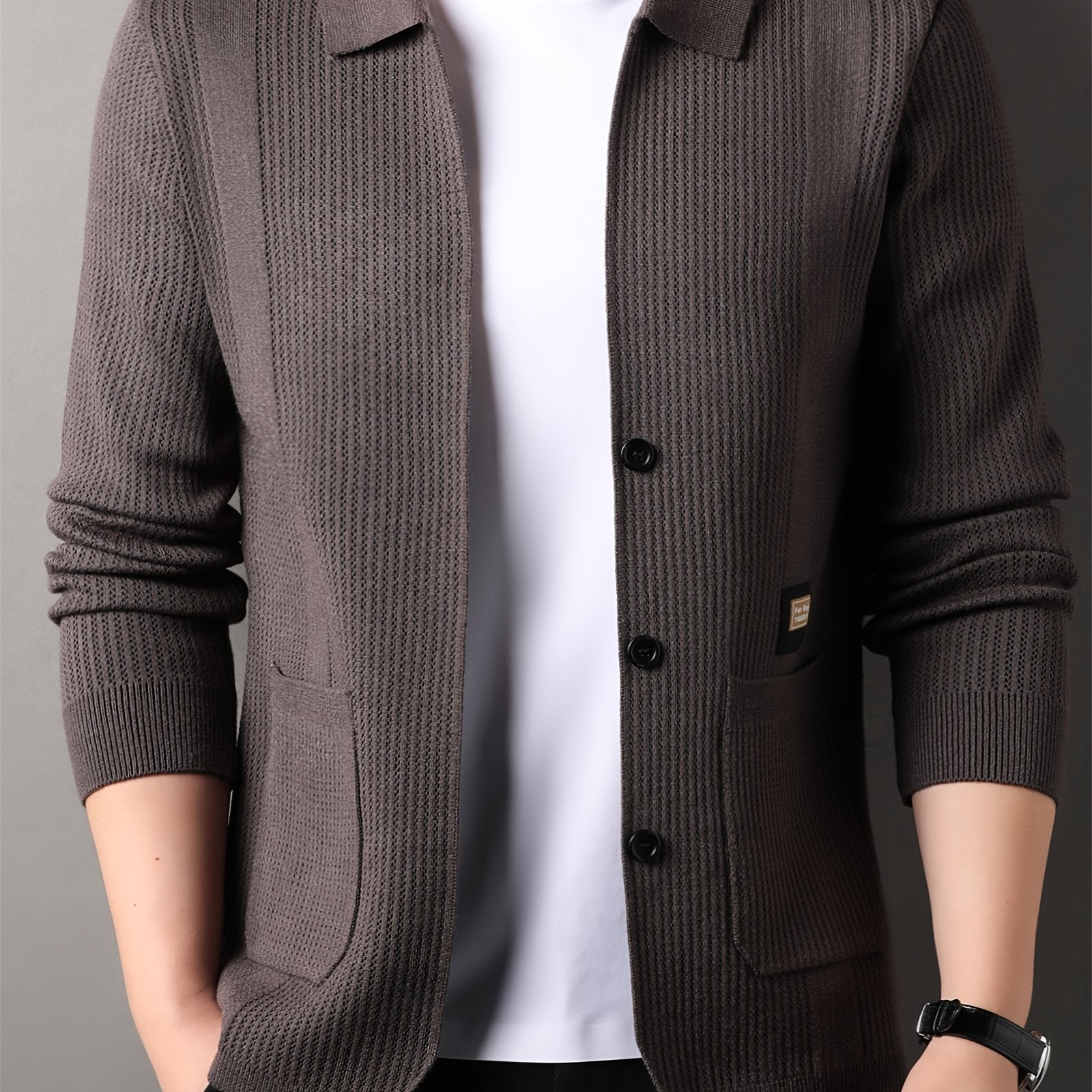 Men's V-Neck Cardigan Fall Winter Solid Color Knit with Pockets