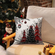Festive Christmas Pillow Covers Set Red Black Trees Linen Blend 16x16 18x18 20x20