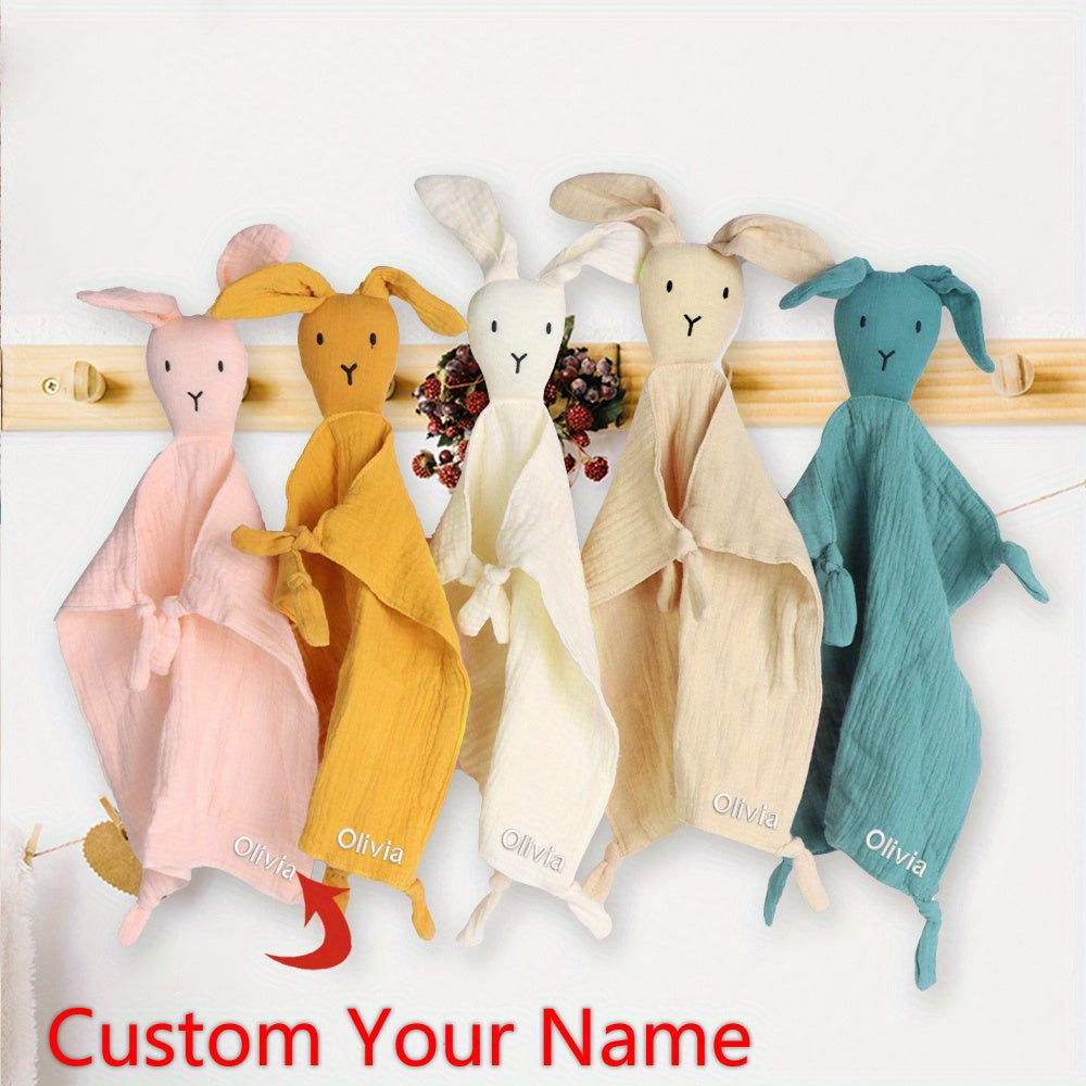 Manta de muselina personalizada para bebé con conejito en rosa, amarillo, beige, azul, marrón claro, suave, transpirable, regalo