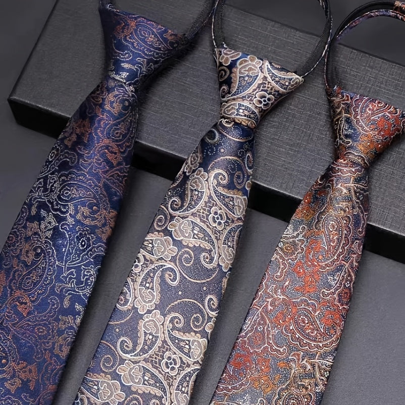 Brown Patterned Zipper Tie for Men Formal Business Wedding Events