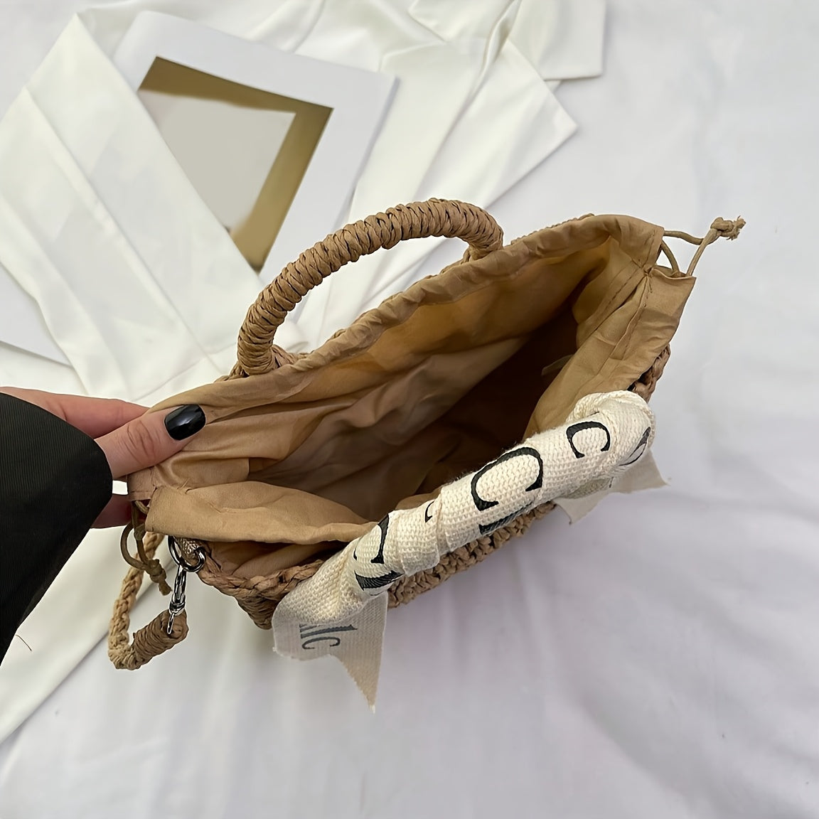 Women's Straw Woven Handbag Crossbody Shoulder Bag for Shopping Dating Party Work Beige Khaki