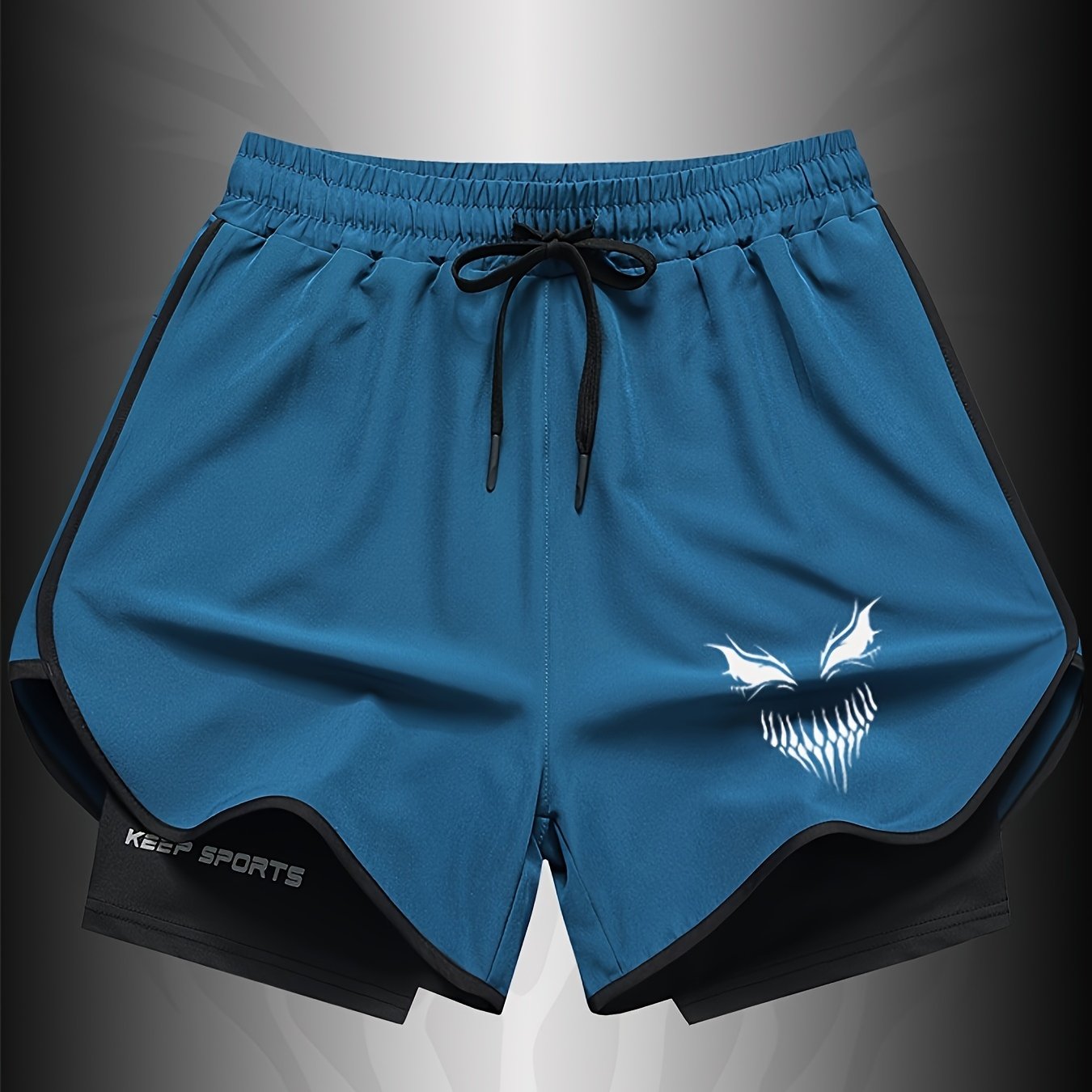 Men's Casual Active Shorts with Smiling Face Print for Summer Beach and Workout