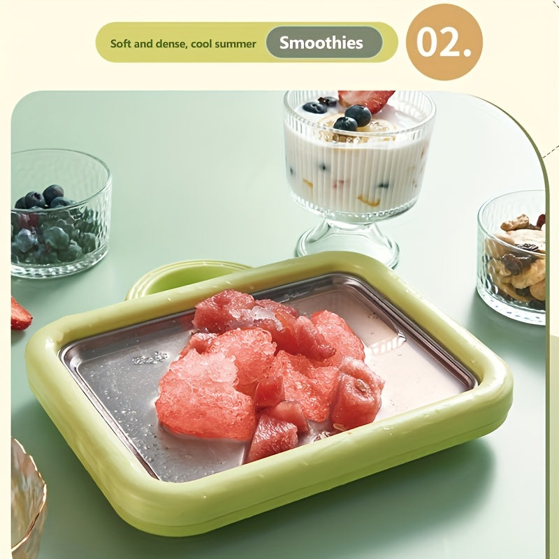 Uy uchun kichik muzqaymoq mashinasi uchun muz plitasiga ega mini qovurilgan yogurt tayyorlagich