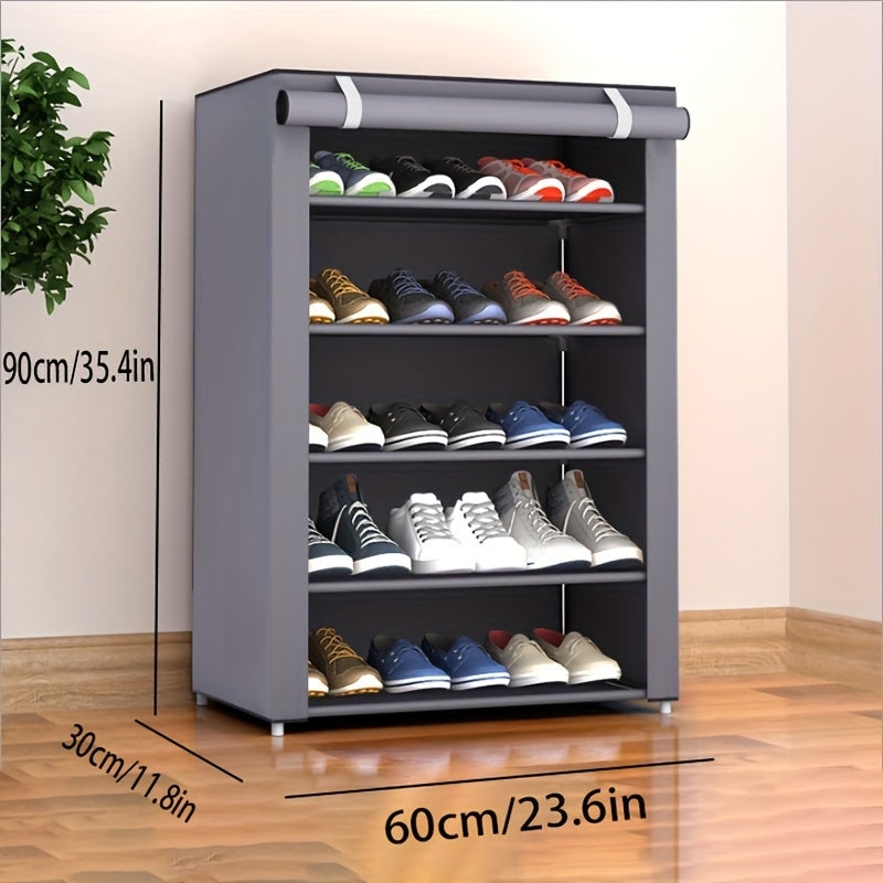 Metal Shoe Rack with Dustproof Cover Vertical Storage Easy Assembly Grey 68.58cm