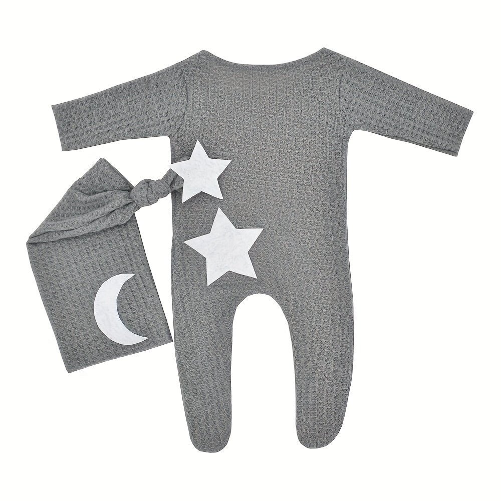 Kichkina qizlar uchun Baby Stars va Moon toʻqilgan kombinezonlar, uzun quloqli shlyapa bilan, fotosurat va sovgʻa uchun