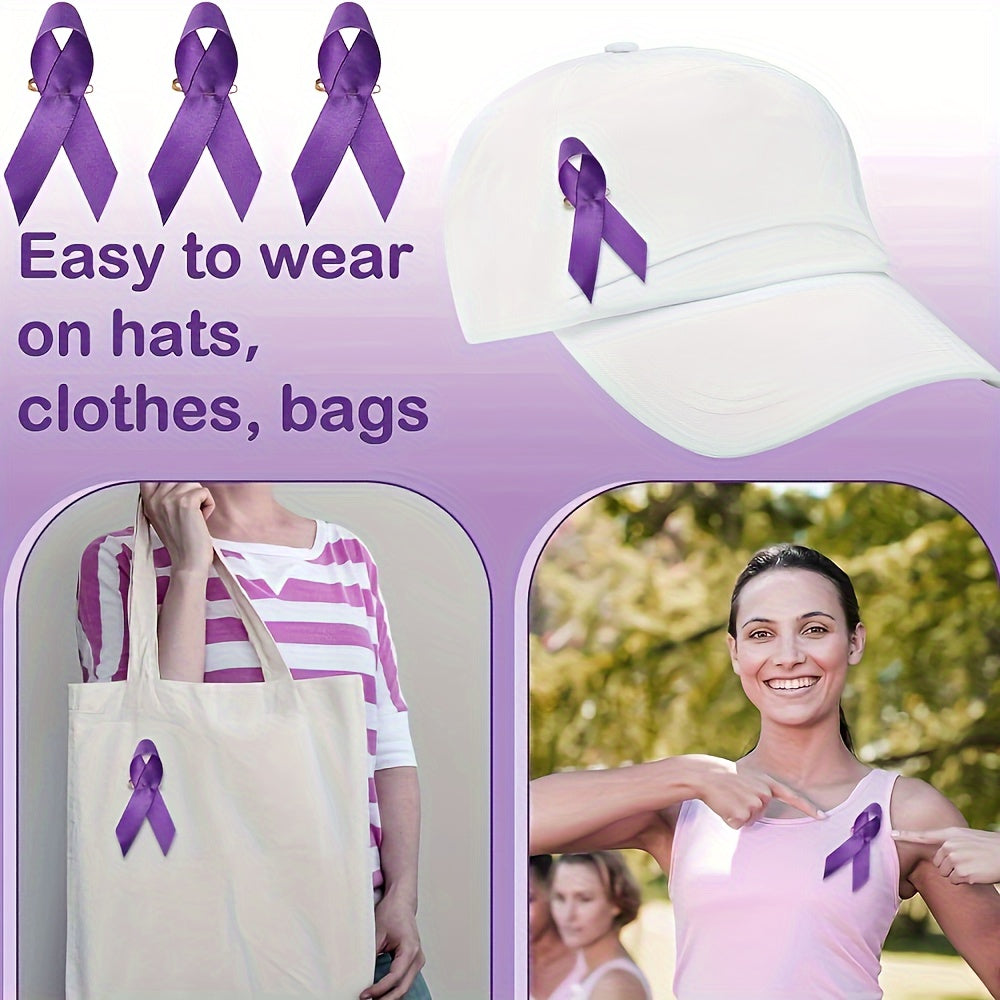 Purple Ribbon Brooch Pin for Awareness Campaigns and Charity Events
