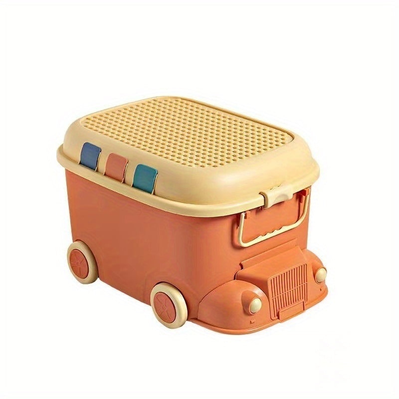 Blue Plastic Toy Storage Box with Wheels for Building Blocks Snacks and Small Items