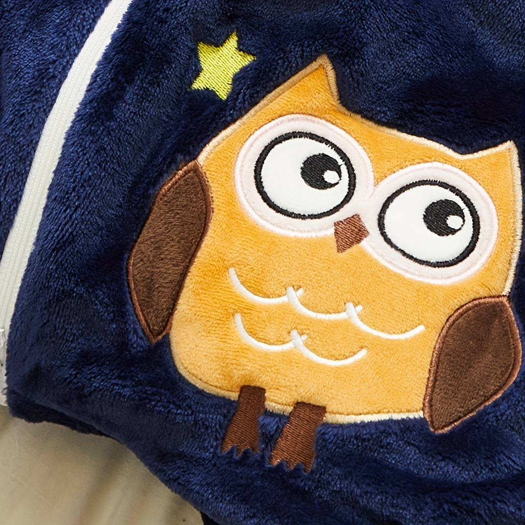 Saco de dormir de franela para niños con estampado de animales y cierre de cremallera para primavera y otoño en azul cielo profundo