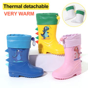 Kids Dinosaur Rain Boots Waterproof Non-Slip Thermal Detachable All-Season