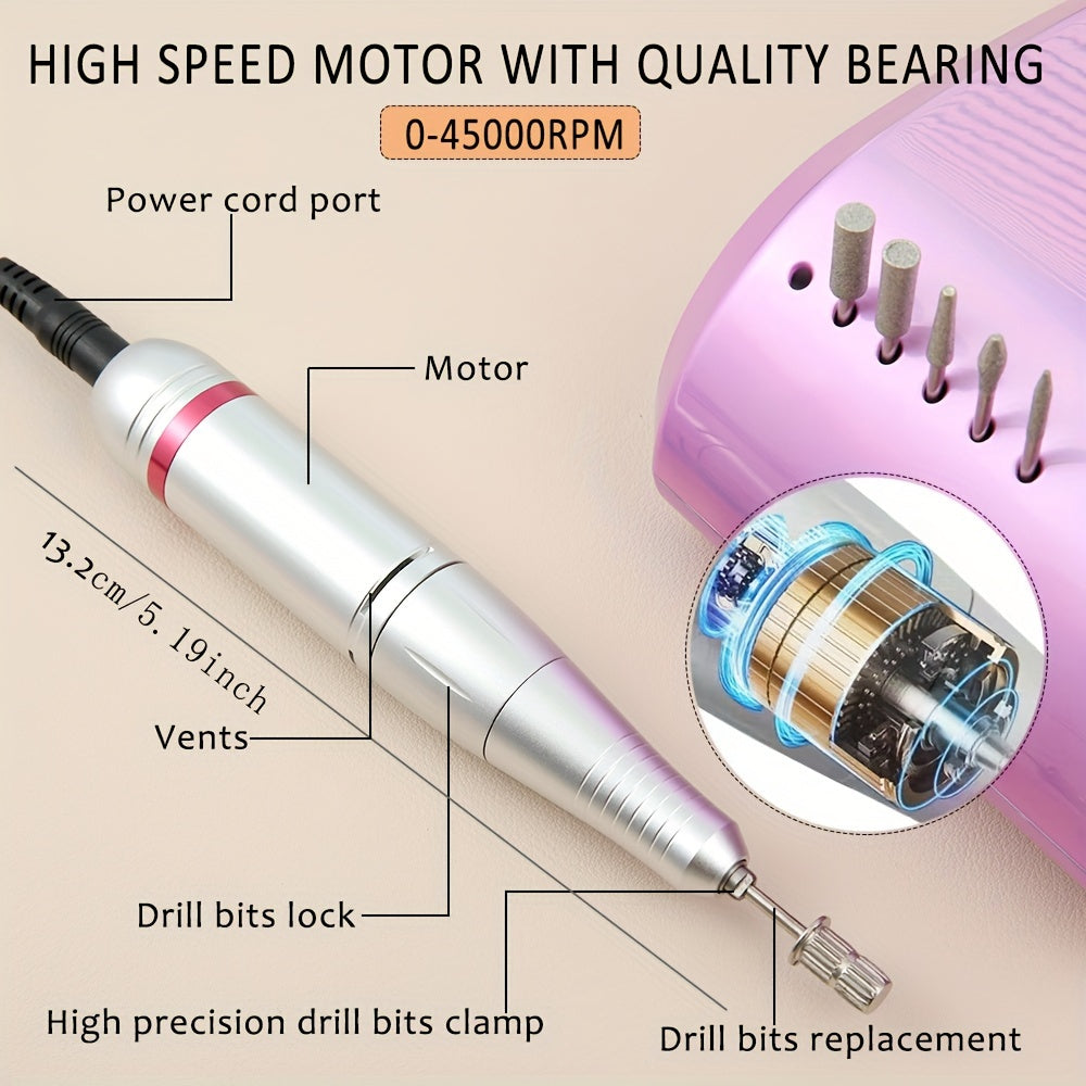 High-Speed Electric Nail Drill for Manicure Pedicure with HD Display and Accessories