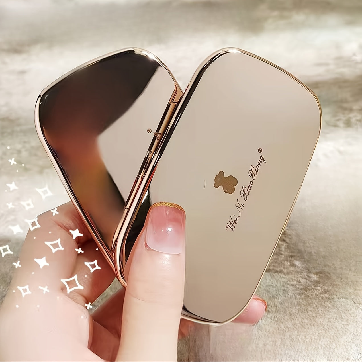 6-rangli olmos shaklidagi pearl yaltirashli ko'zoynak palitrasi, cho'tka va oynali shaffof porloq makiyaj