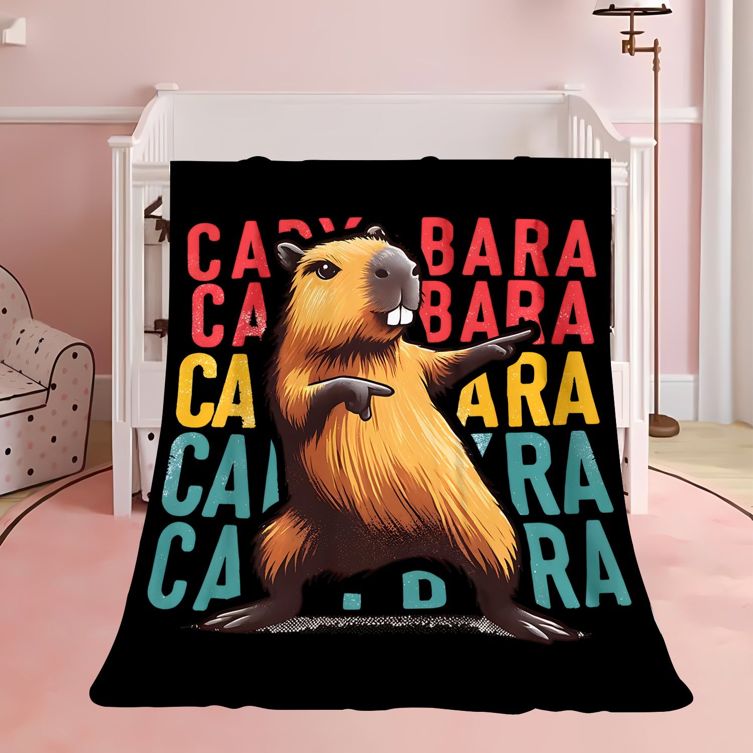 Cozy Flannel Throw Blanket with Rock Capybara Design for Kids and Adults, All-Season Plush Bed Couch Travel