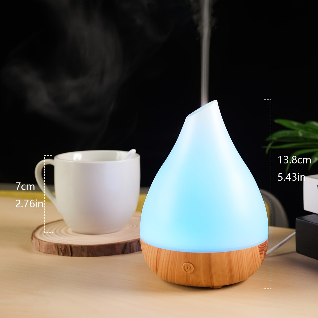 Small Wooden Grain Ultrasonic Aroma Diffuser Humidifier With Colorful Water Droplets