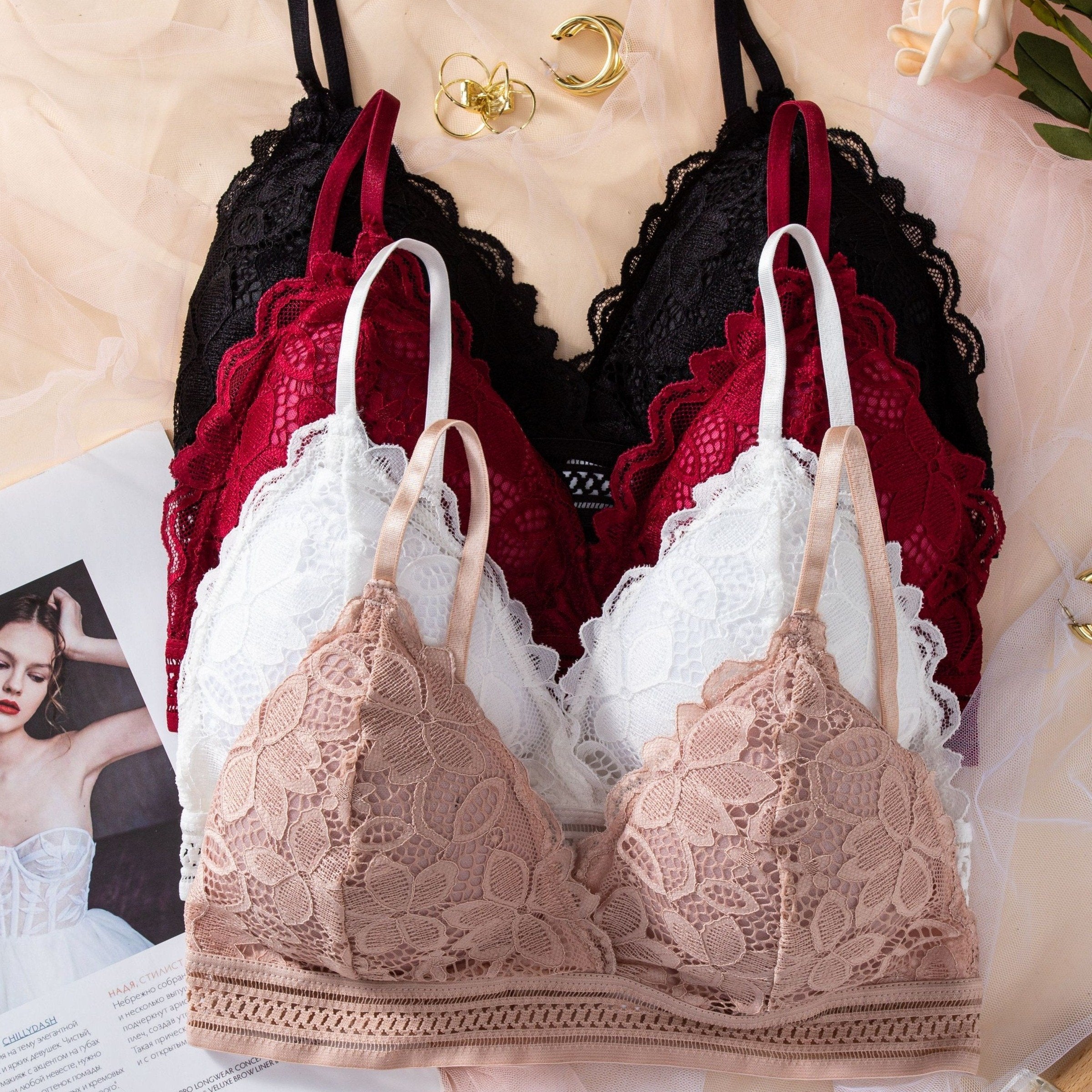 Women’s Lace Wireless Cami Bra Sexy Push Up Lingerie Comfortable