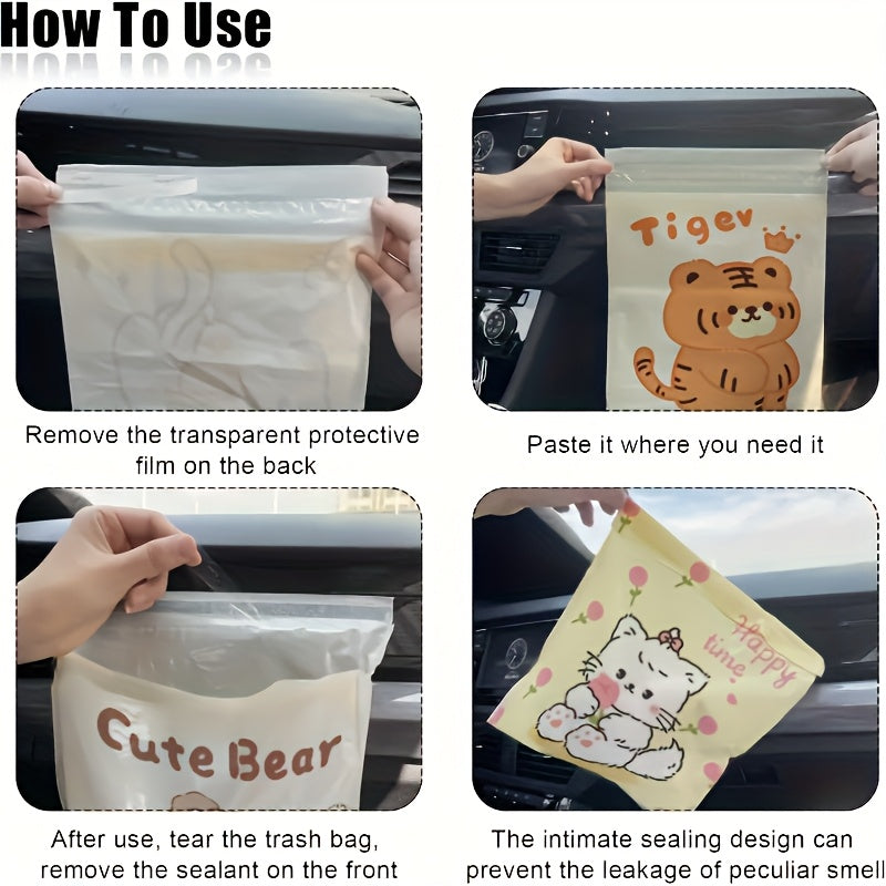 Paquete de 60 bolsas para basura de coche con 4 diseños elegantes, sin olor y fáciles de colocar