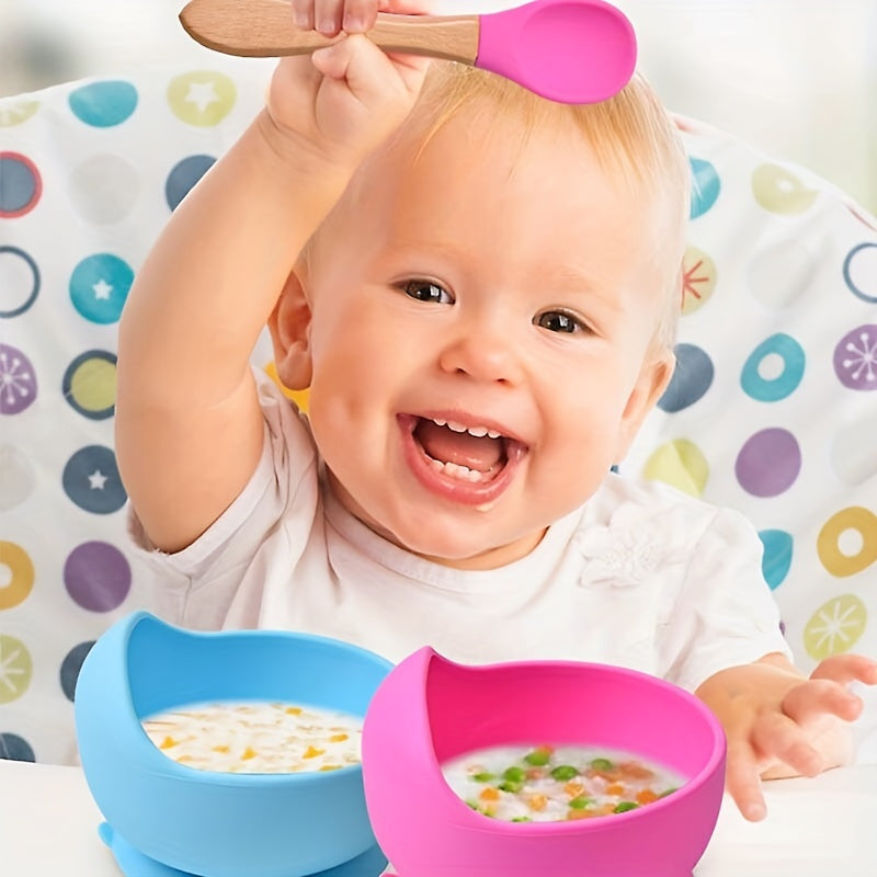 Baby Feeding Set with Silicone Bowl and Spoon for Toddlers Non-Slip Suction Cup Gift