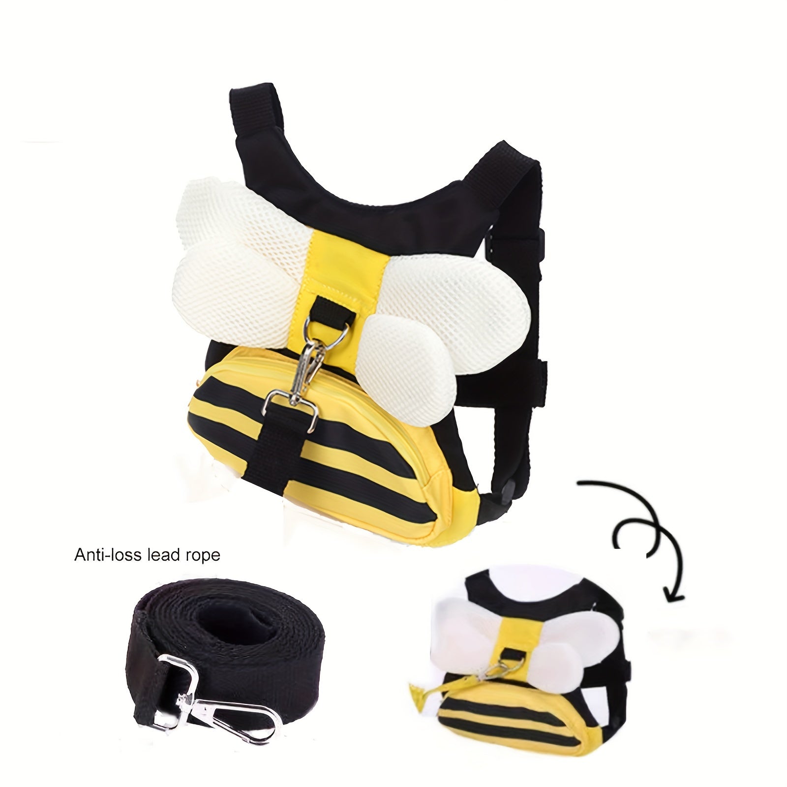 Child Safety Harness and Leash Set with Bee Design and Storage Pocket