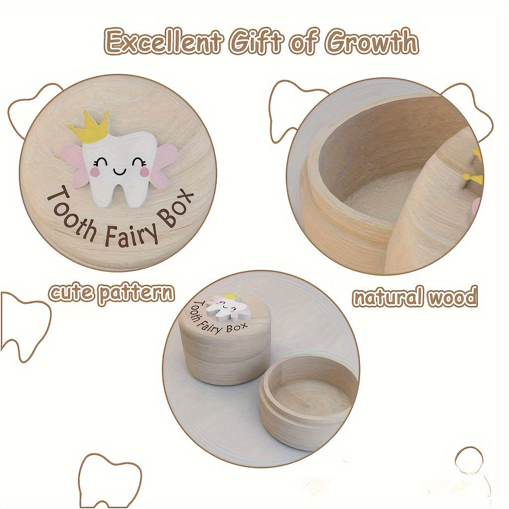 Wooden Keepsake Box Carved with 3D Tooth Elf Design for Small Items Storage