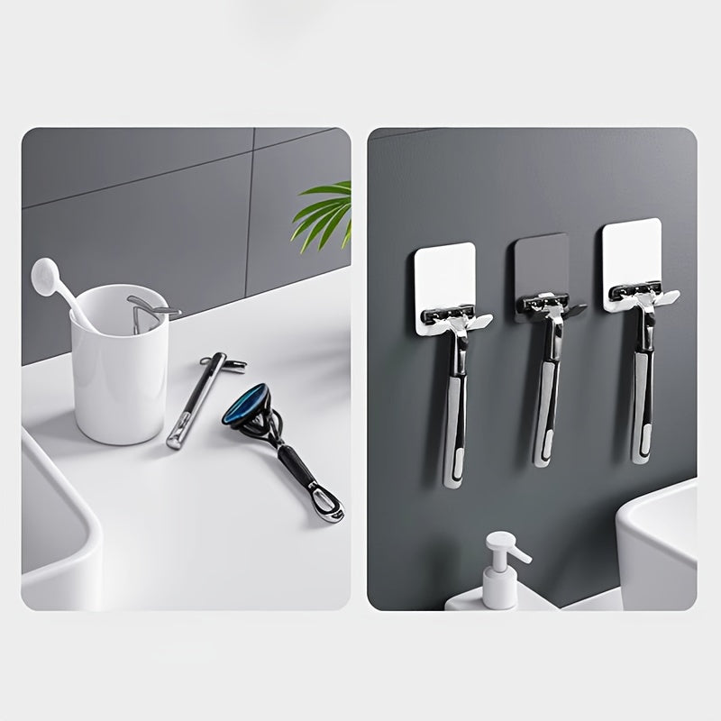 Soporte para maquinilla de afeitar de pared para hombre, 4 piezas, ajustable, sin taladro, plástico duradero