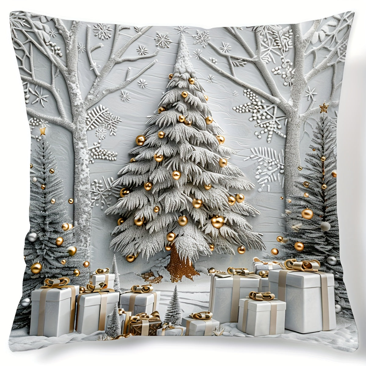 Christmas Tree and Gifts Pattern Throw Pillow Cover 44cm x 45cm Polyester Sofa Decor