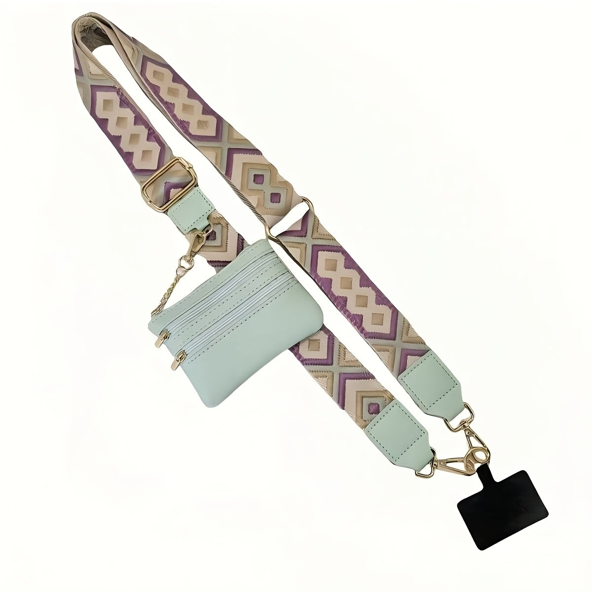 Mobile Phone Crossbody Strap with Wallet Adjustable Zippered Phone Holder White