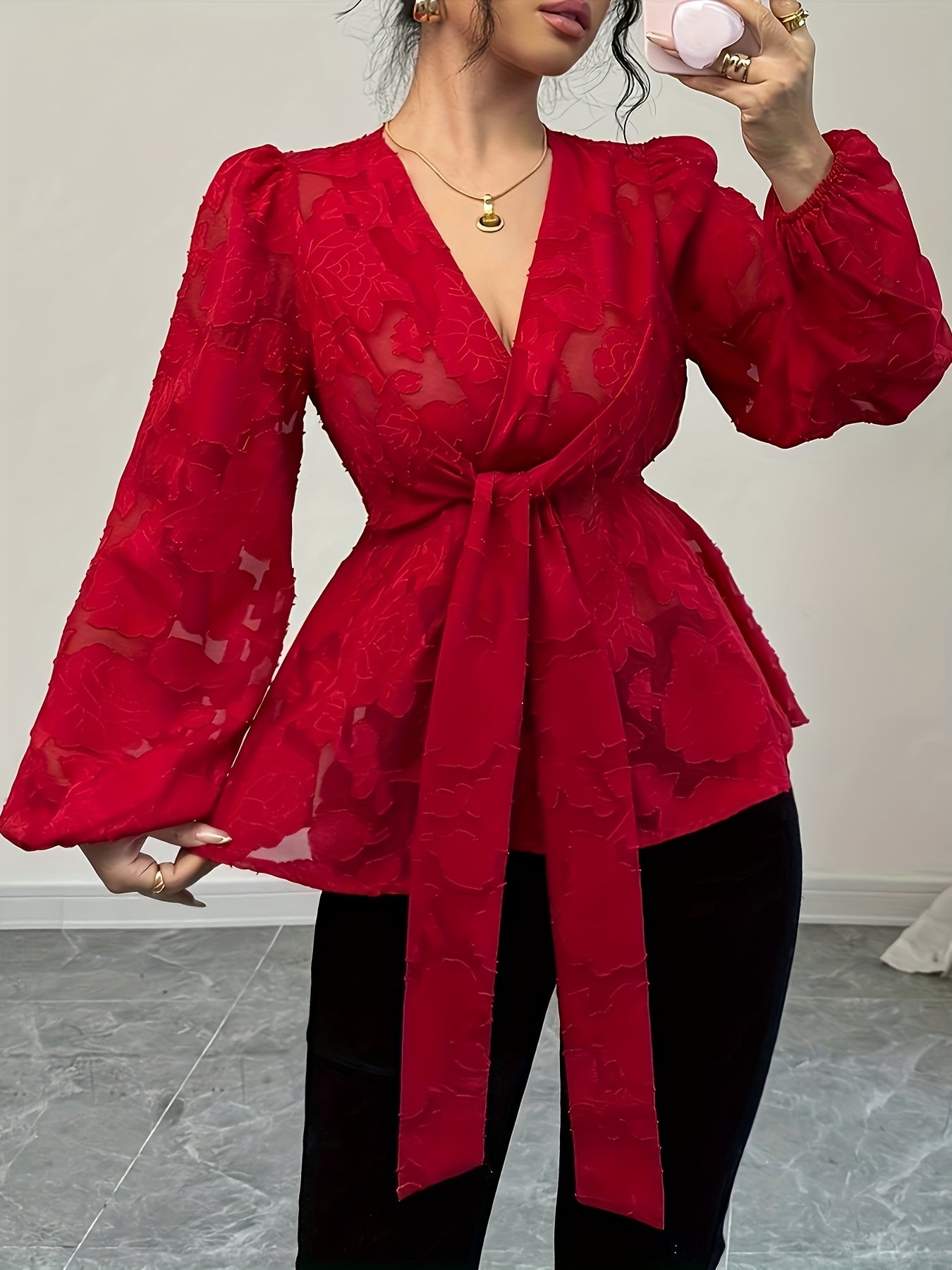 Women's Jacquard Plus Size Top Elegant Pattern