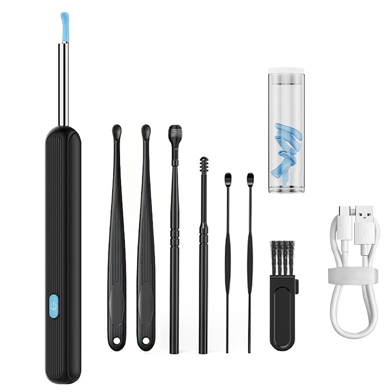7-Piece Earwax Removal Kit with Camera Light Rechargeable Silicone and Metal Ear Spoons