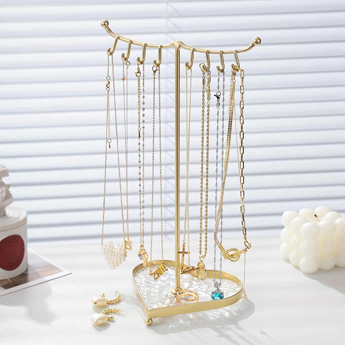 Yurak shaklidagi zargarlik buyumlari uchun stol usti, portativ metall taqinchoq tashkilotchisi, namoyish qiluvchi tutqich